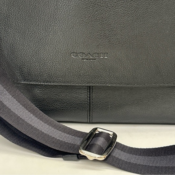 Coach Black Leather Messenger with Striped Webbing Strap - Picture 2 of 16